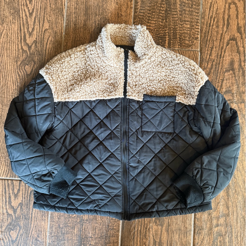 SHEIN Black Jacket with Brown Sherpa Lining
